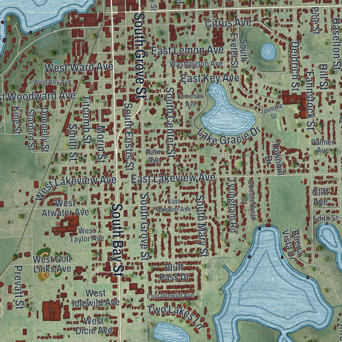 Close-up 1 of the Eustis, Florida map artwork