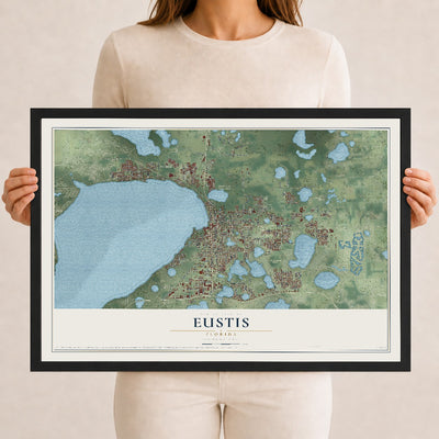 Eustis, Florida map print, 12" x 18" W/ Black Ayous Wood Frame mockup