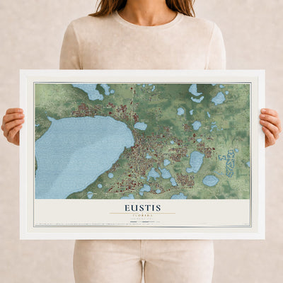 Eustis, Florida map print, 12" x 18" W/ White Ayous Wood Frame mockup