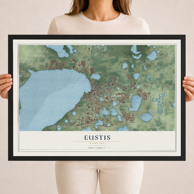 Eustis, Florida map print, 18" x 24" W/ Black Ayous Wood Frame mockup