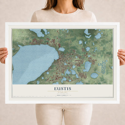 Eustis, Florida map print, 18" x 24" W/ White Ayous Wood Frame mockup
