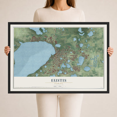 Eustis, Florida map print, 24" x 36" W/ Black Ayous Wood Frame mockup