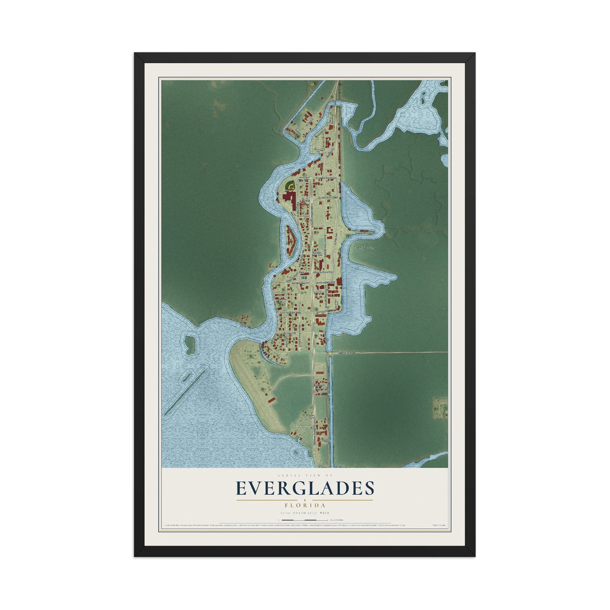 Everglades, Florida map print, 12" x 18" W/ Black Ayous Wood Frame mockup