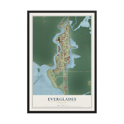 Everglades, Florida map print, 12" x 18" W/ Black Ayous Wood Frame mockup