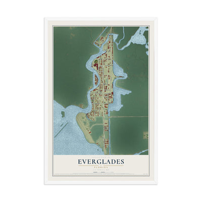 Everglades, Florida map print, 12" x 18" W/ White Ayous Wood Frame mockup