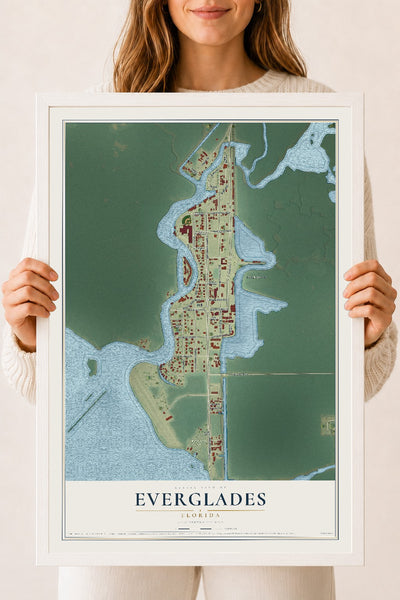 Everglades, Florida map print, 18" x 24" W/ White Ayous Wood Frame mockup