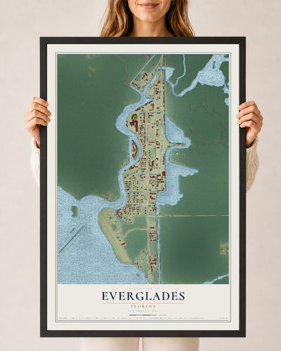 Everglades, Florida map print, 24" x 36" W/ Black Ayous Wood Frame mockup