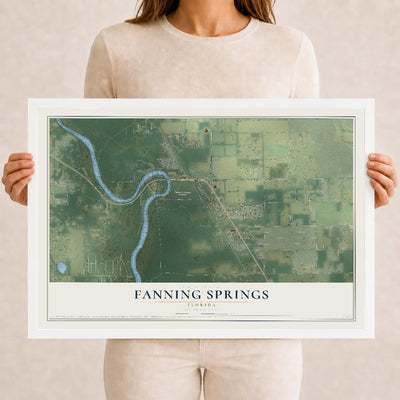 Fanning Springs, Florida map print, 12" x 18" W/ White Ayous Wood Frame mockup