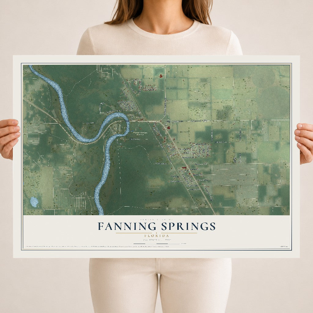 Fanning Springs, Florida map print, 18" x 24" Archival Matte Print mockup