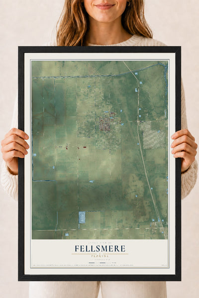 Fellsmere, Florida map print, 18" x 24" W/ Black Ayous Wood Frame mockup