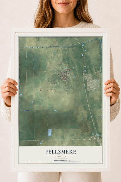 Fellsmere, Florida map print, 18" x 24" W/ White Ayous Wood Frame mockup