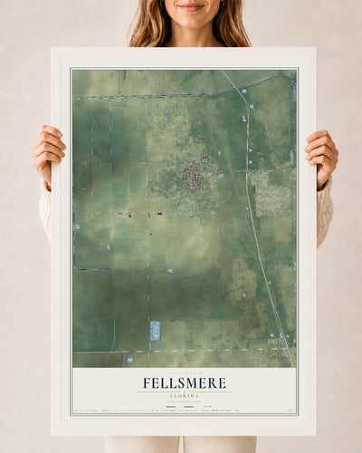 Fellsmere, Florida map print, 24" x 36" W/ White Ayous Wood Frame mockup