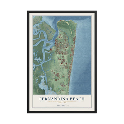Fernandina Beach, Florida map print, 12" x 18" W/ Black Ayous Wood Frame mockup