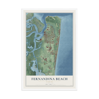 Fernandina Beach, Florida map print, 12" x 18" W/ White Ayous Wood Frame mockup