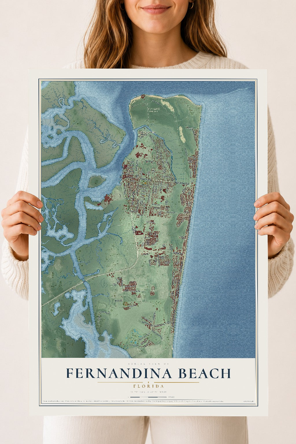 Fernandina Beach, Florida map print, 18" x 24" Archival Matte Print mockup