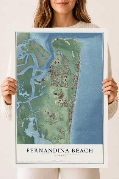 Fernandina Beach, Florida map print, 18" x 24" Archival Matte Print mockup