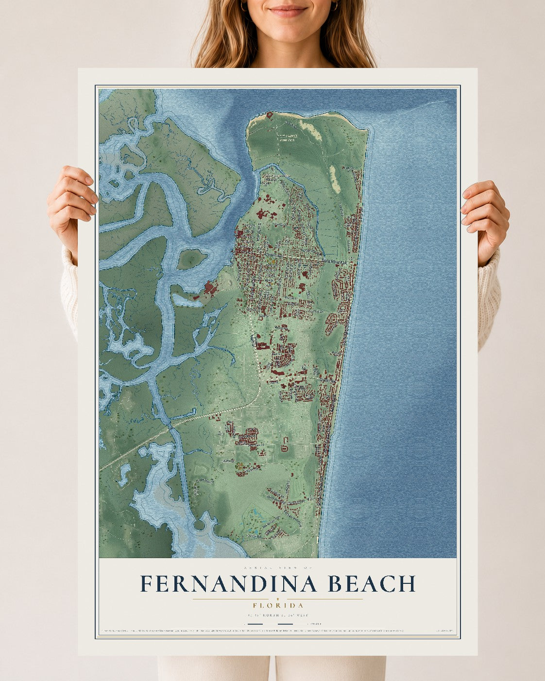 Fernandina Beach, Florida map print, 24" x 36" Archival Matte Print mockup