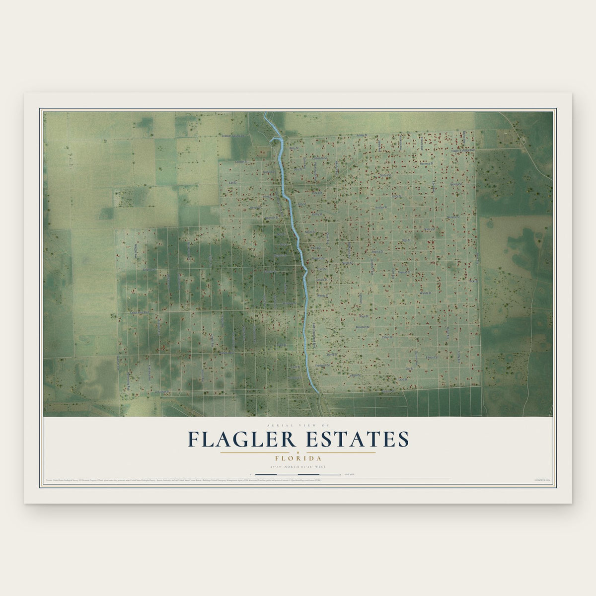 Flagler Estates, Florida map print, the full design