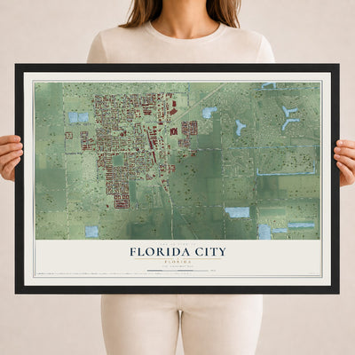 Florida City, Florida map print, 18" x 24" W/ Black Ayous Wood Frame mockup