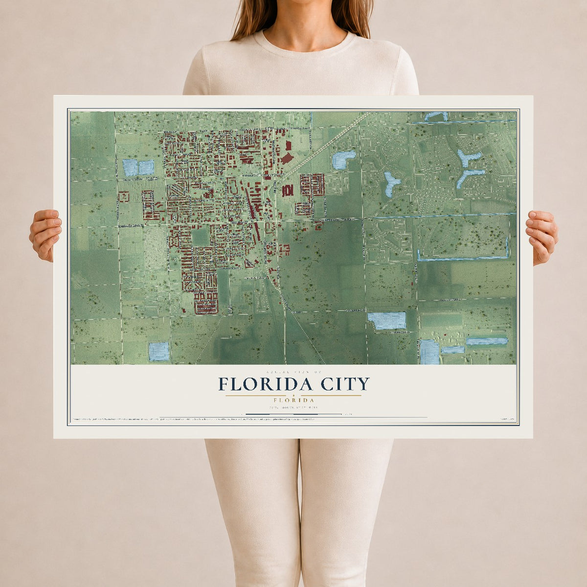Florida City, Florida map print, 24" x 36" Archival Matte Print mockup