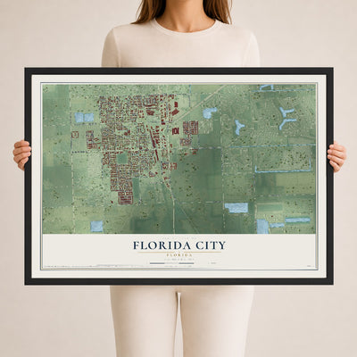 Florida City, Florida map print, 24" x 36" W/ Black Ayous Wood Frame mockup