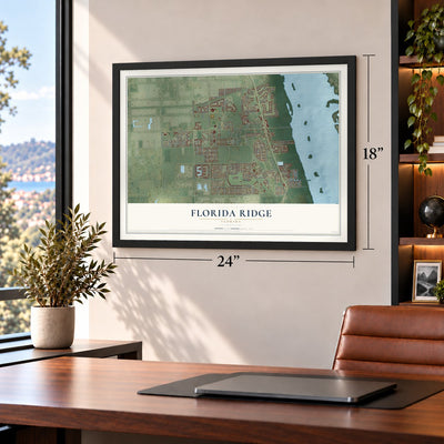 Florida Ridge, Florida map, 18 x 24 inch print in a black frame in a home office