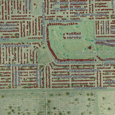 Close-up of the map of Florida Ridge, Florida print showing street and building detail