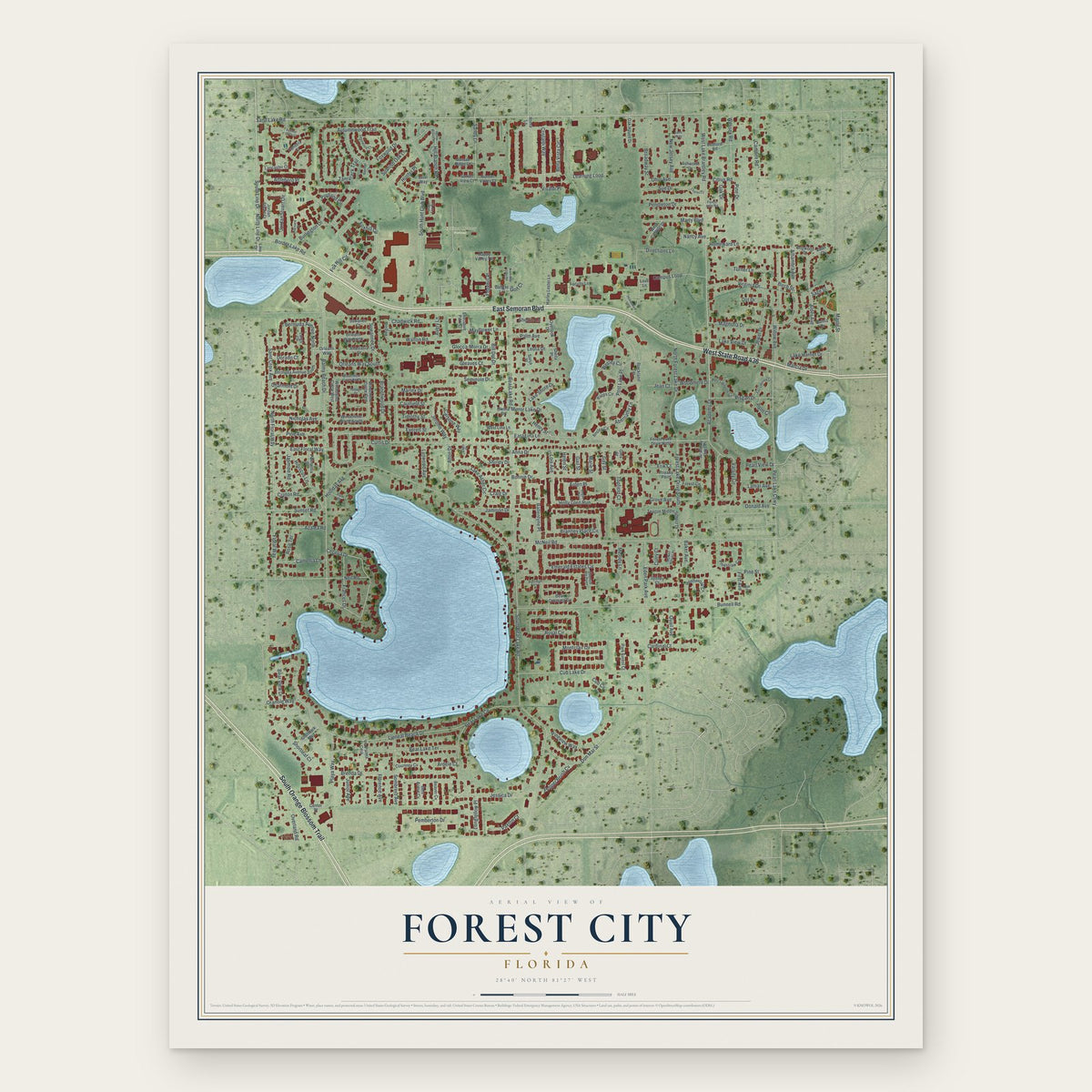 Forest City, Florida map print, the full design