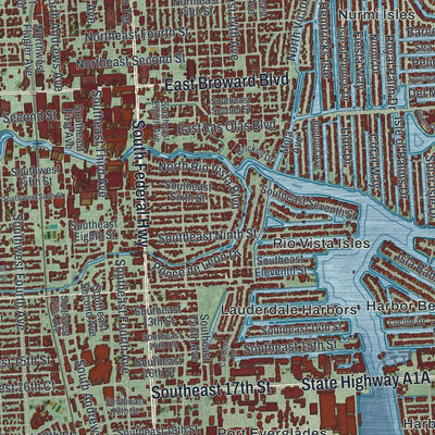 Close-up 1 of the Fort Lauderdale, Florida map artwork