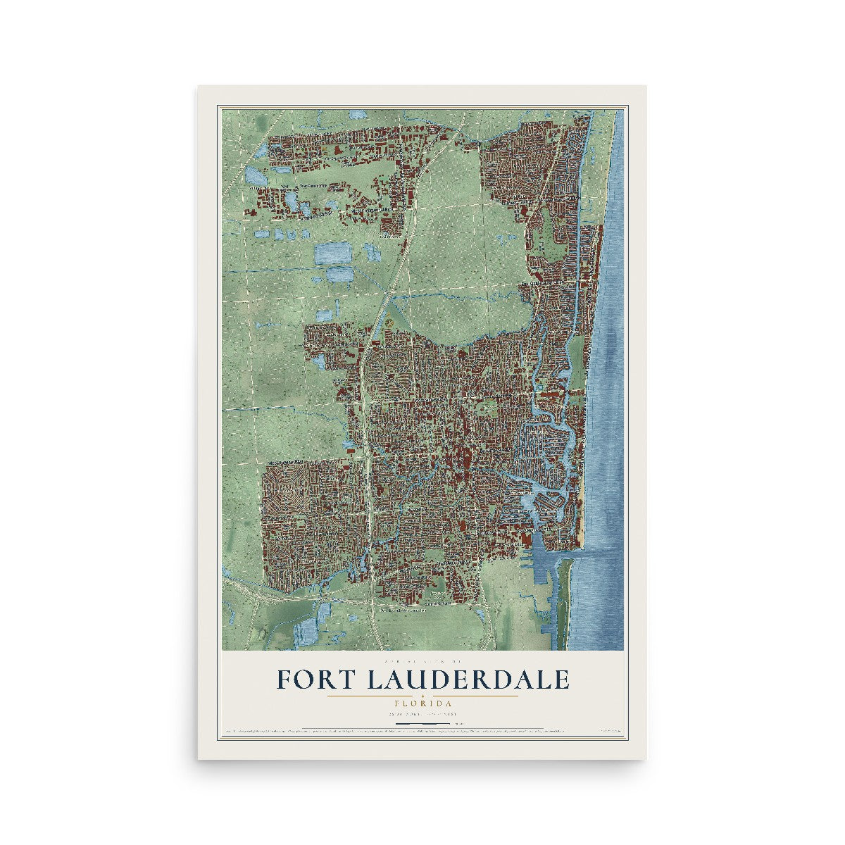Fort Lauderdale, Florida map print, 12" x 18" Archival Matte Print mockup