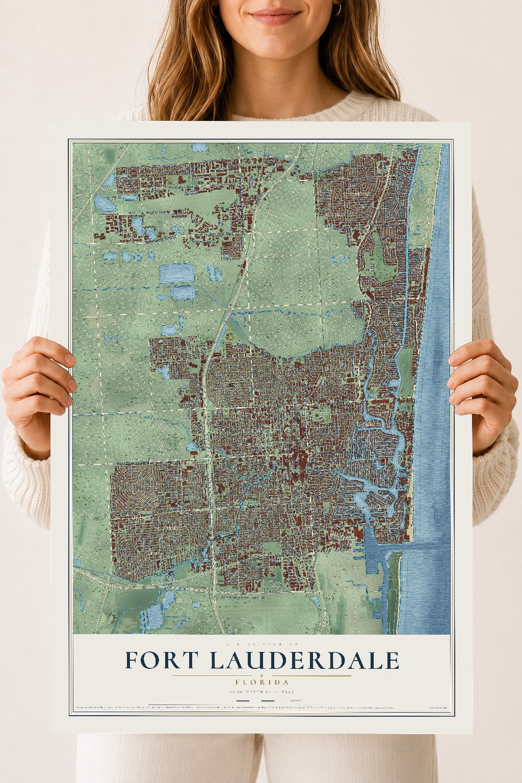 Fort Lauderdale, Florida map print, 18" x 24" Archival Matte Print mockup