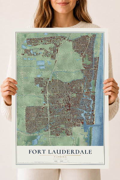 Fort Lauderdale, Florida map print, 18" x 24" Archival Matte Print mockup