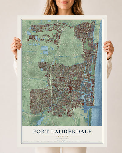 Fort Lauderdale, Florida map print, 24" x 36" Archival Matte Print mockup