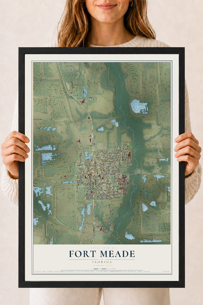 Fort Meade, Florida map print, 18" x 24" W/ Black Ayous Wood Frame mockup