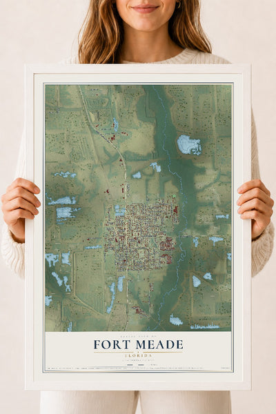 Fort Meade, Florida map print, 18" x 24" W/ White Ayous Wood Frame mockup