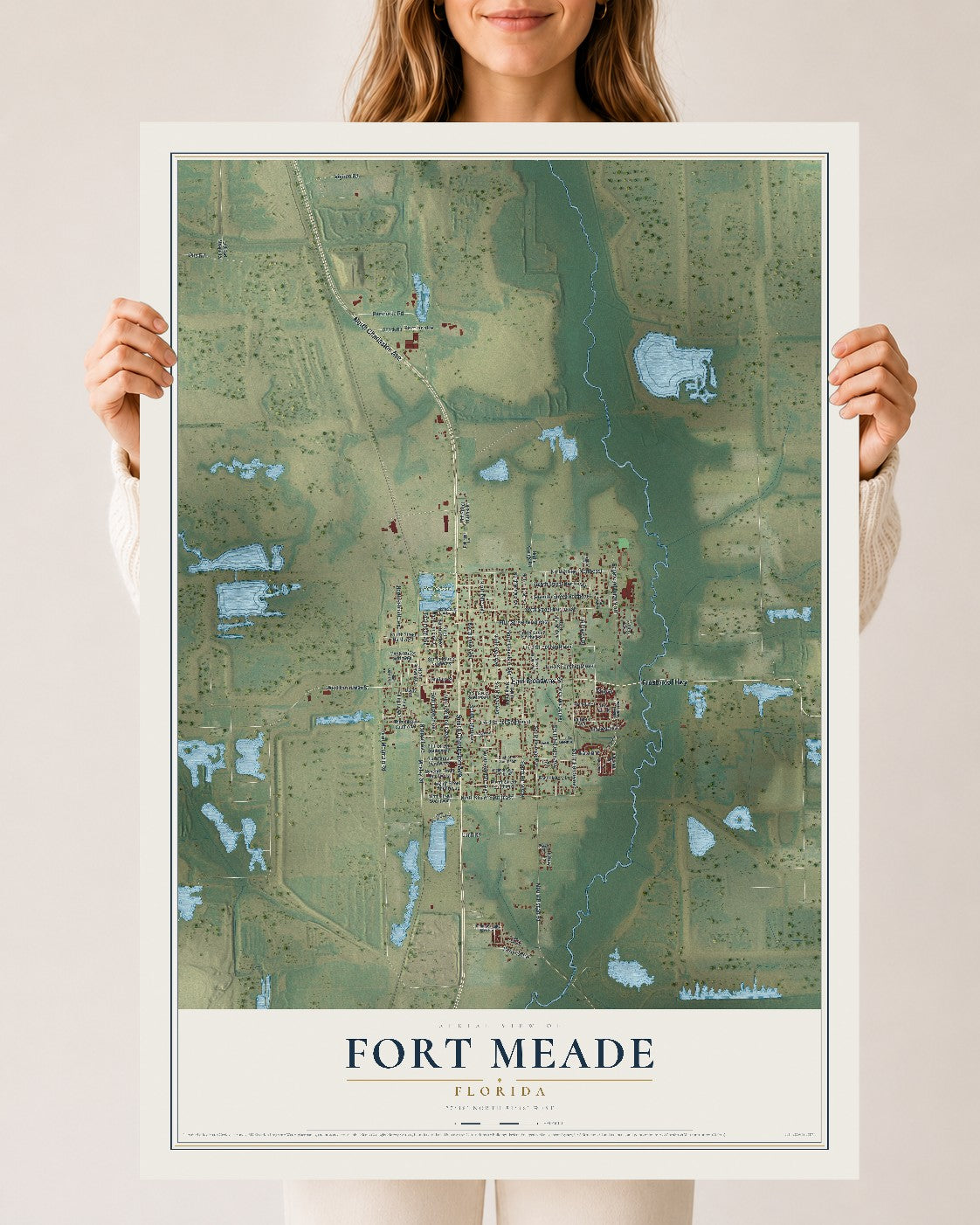 Fort Meade, Florida map print, 24" x 36" Archival Matte Print mockup
