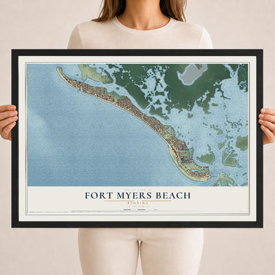 Fort Myers Beach, Florida map print, 18" x 24" W/ Black Ayous Wood Frame mockup