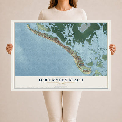 Fort Myers Beach, Florida map print, 24" x 36" Archival Matte Print mockup