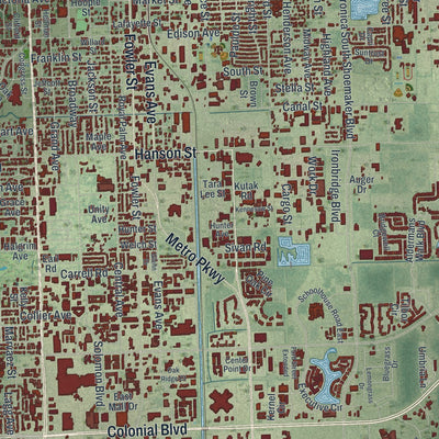 Close-up 1 of the Fort Myers, Florida map artwork