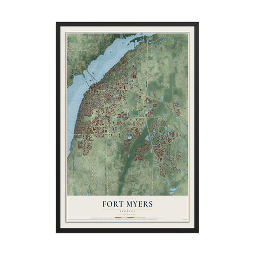 Map of Fort Myers, Florida, 12 x 18 inch print in a black wood frame