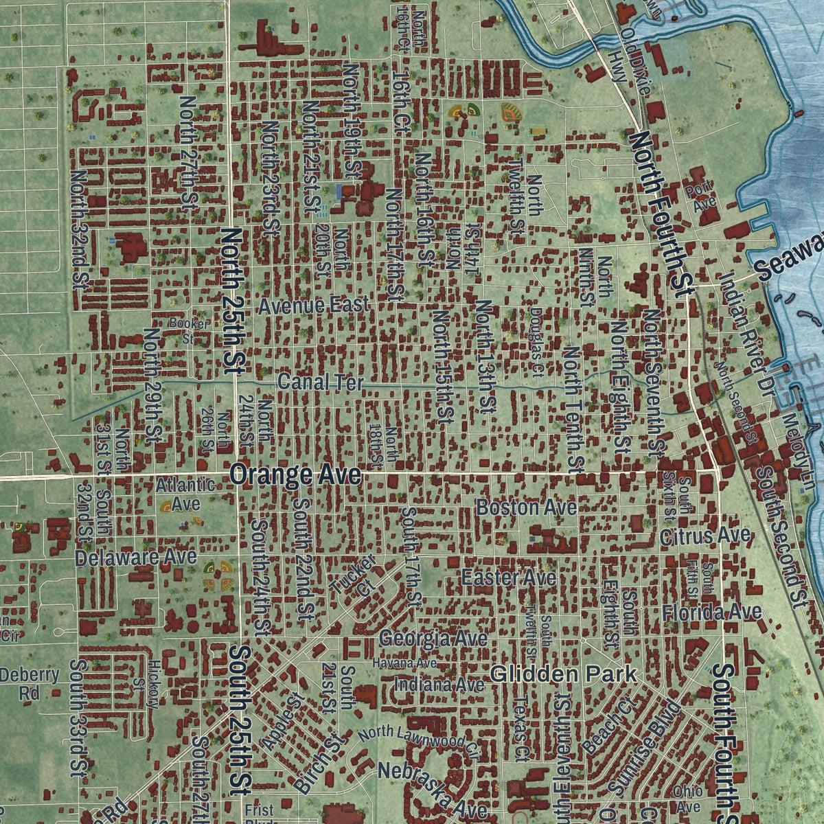 Close-up 1 of the Fort Pierce, Florida map artwork
