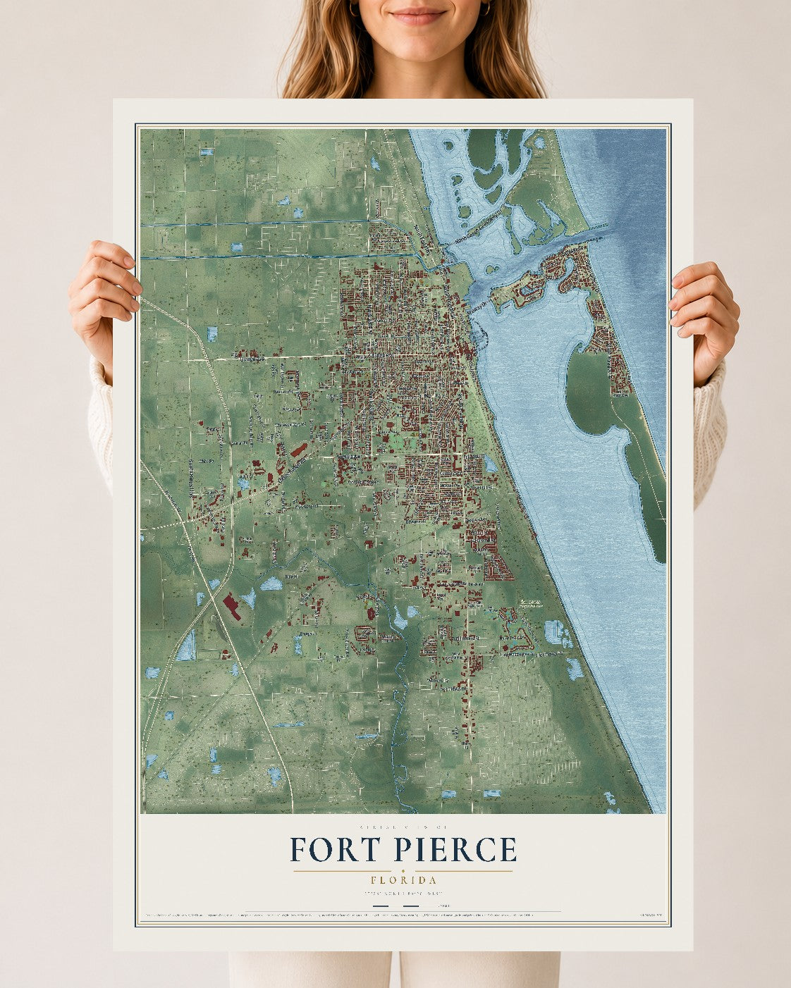 Fort Pierce, Florida map print, 24" x 36" Archival Matte Print mockup