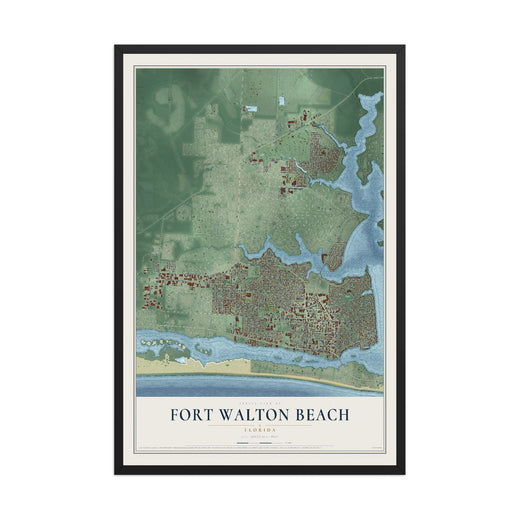 Map of Fort Walton Beach, Florida, 12 x 18 inch print in a black wood frame