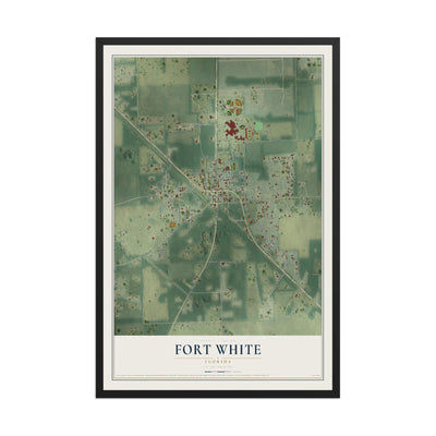Fort White, Florida map print, 12" x 18" W/ Black Ayous Wood Frame mockup