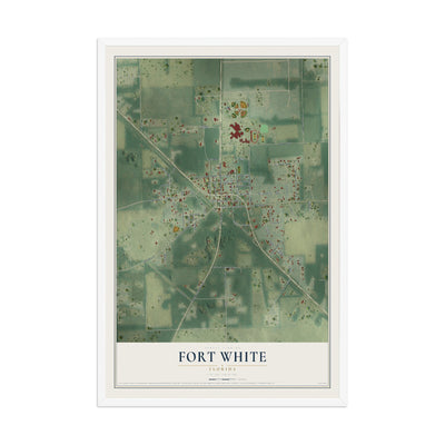 Fort White, Florida map print, 12" x 18" W/ White Ayous Wood Frame mockup
