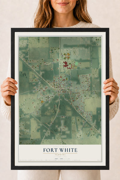 Fort White, Florida map print, 18" x 24" W/ Black Ayous Wood Frame mockup