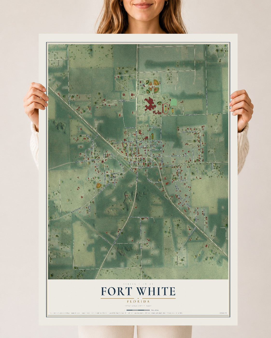 Fort White, Florida map print, 24" x 36" Archival Matte Print mockup