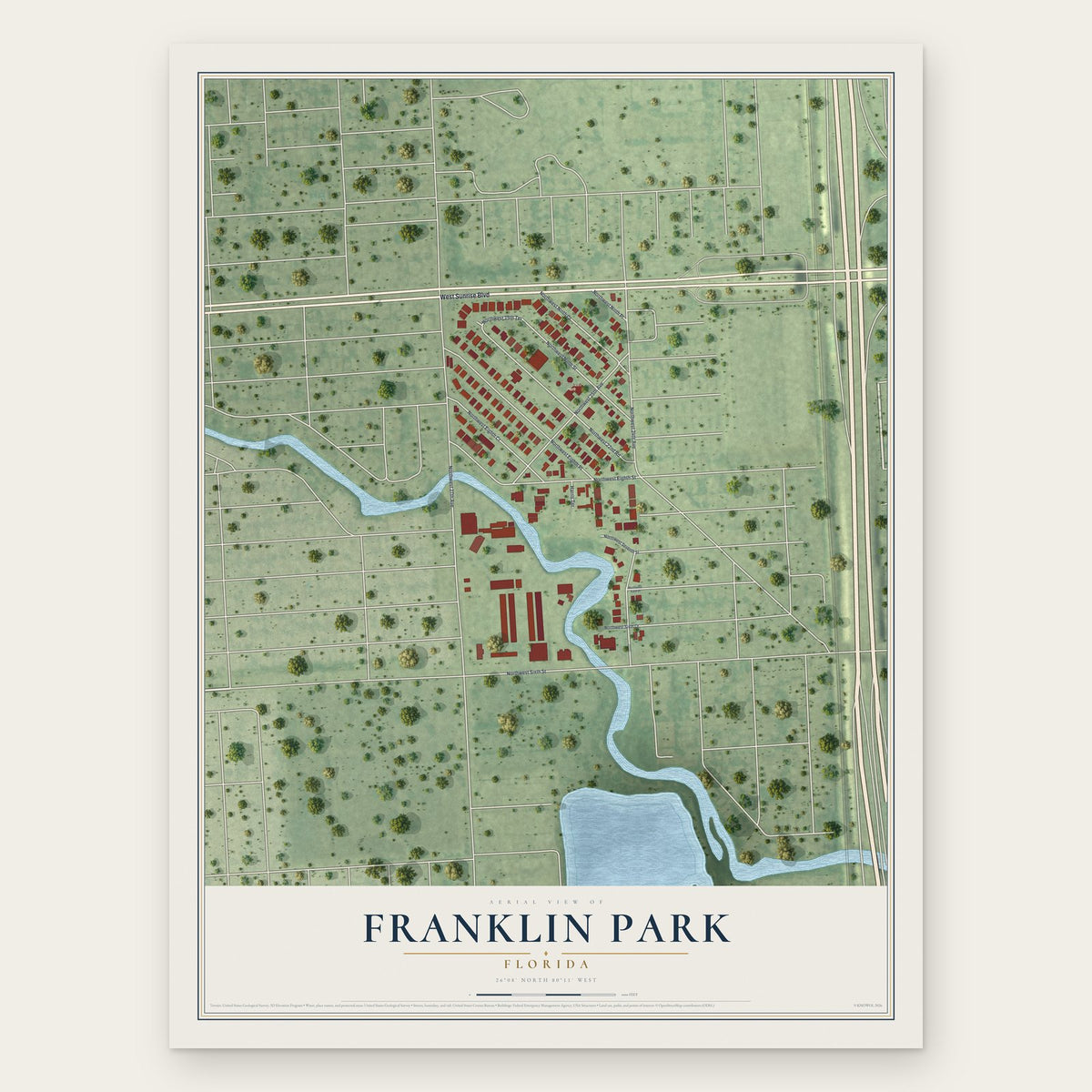 Franklin Park, Florida map print, the full design