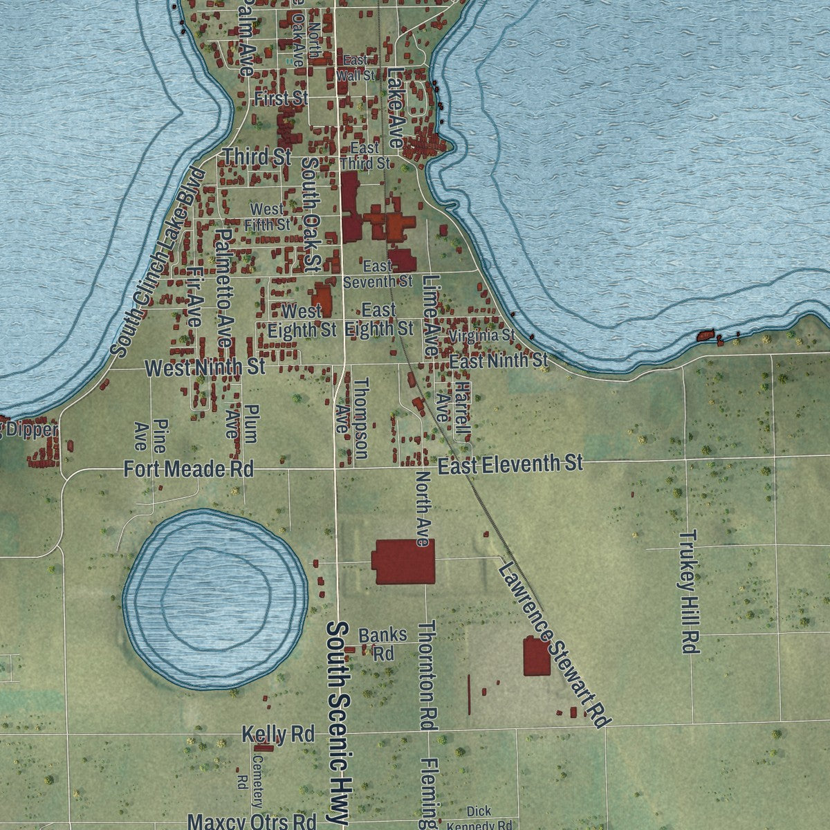 Close-up 1 of the Frostproof, Florida map artwork