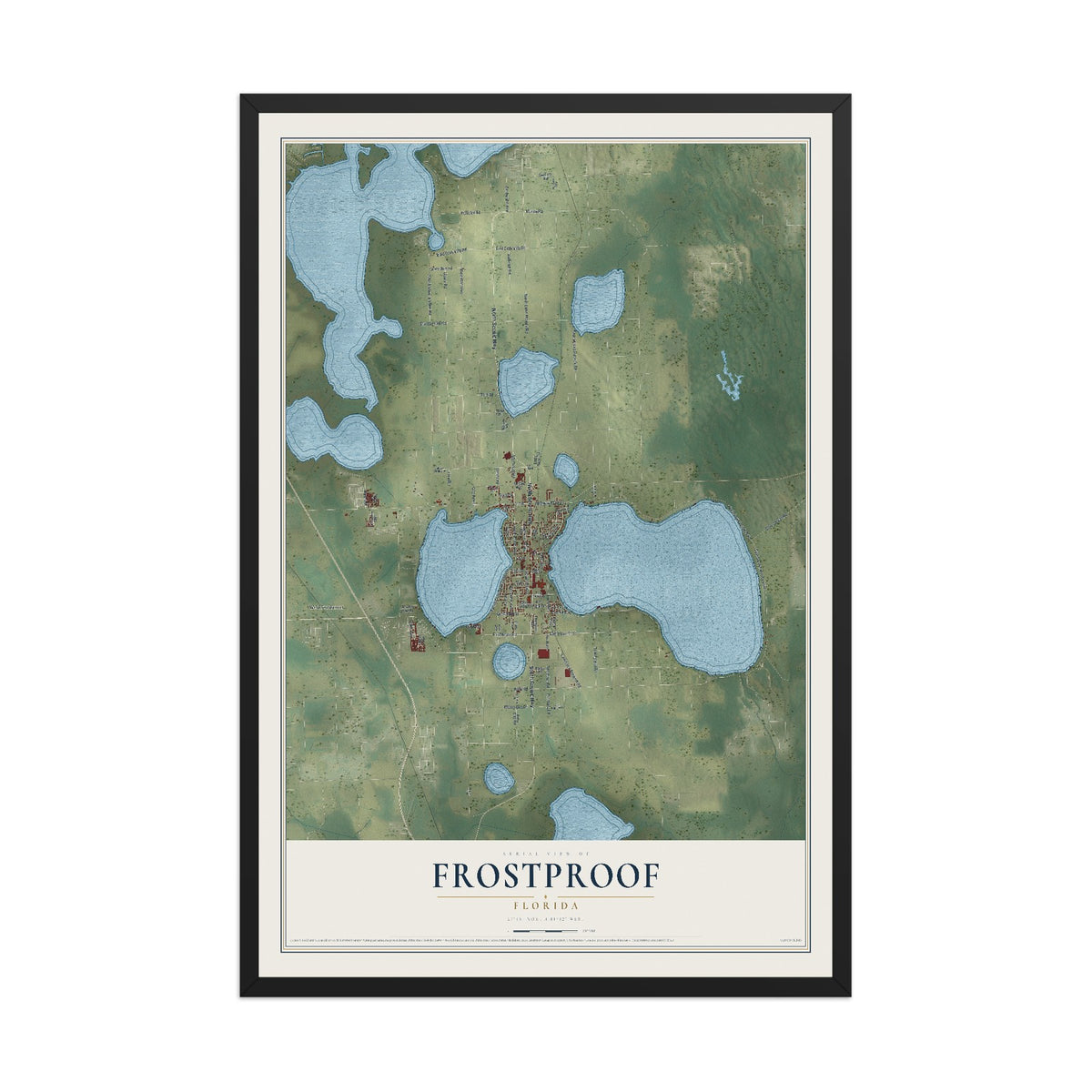 Frostproof, Florida map print, 12" x 18" W/ Black Ayous Wood Frame mockup